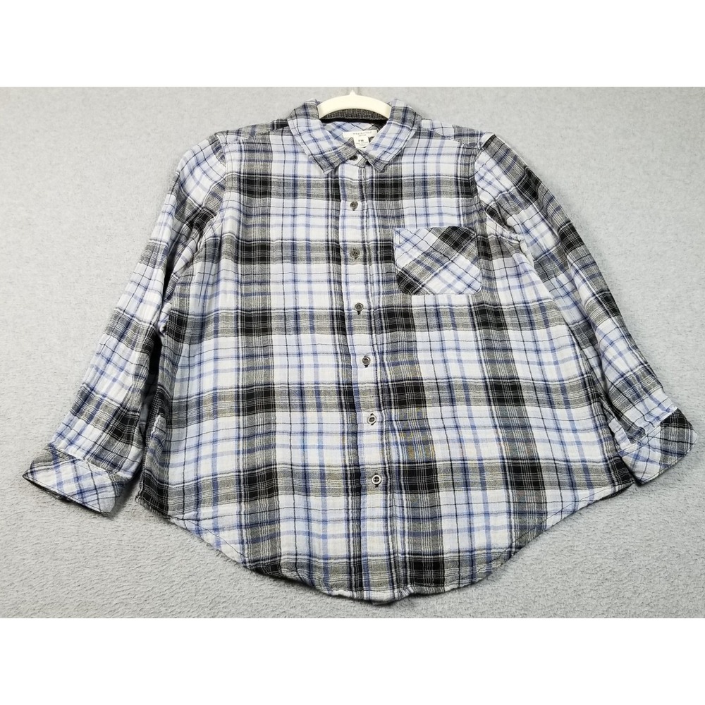 Westbound Button Up Shirt Women's Petite Medium PM Blue Black Plaid Long Sleeves